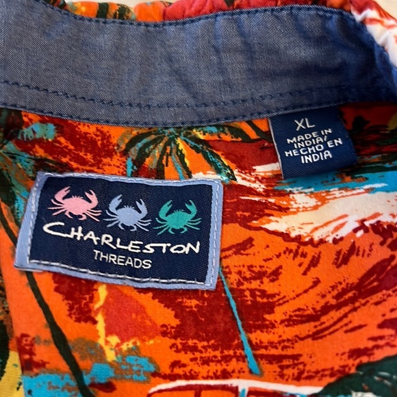 Charleston Threads men’s retro Hawaiian shirt size XL orange blue summer - Picture 6 of 10